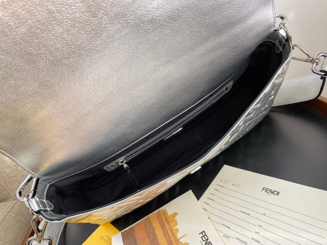 Fendi Baguette Silver Leather Bag 8BR60