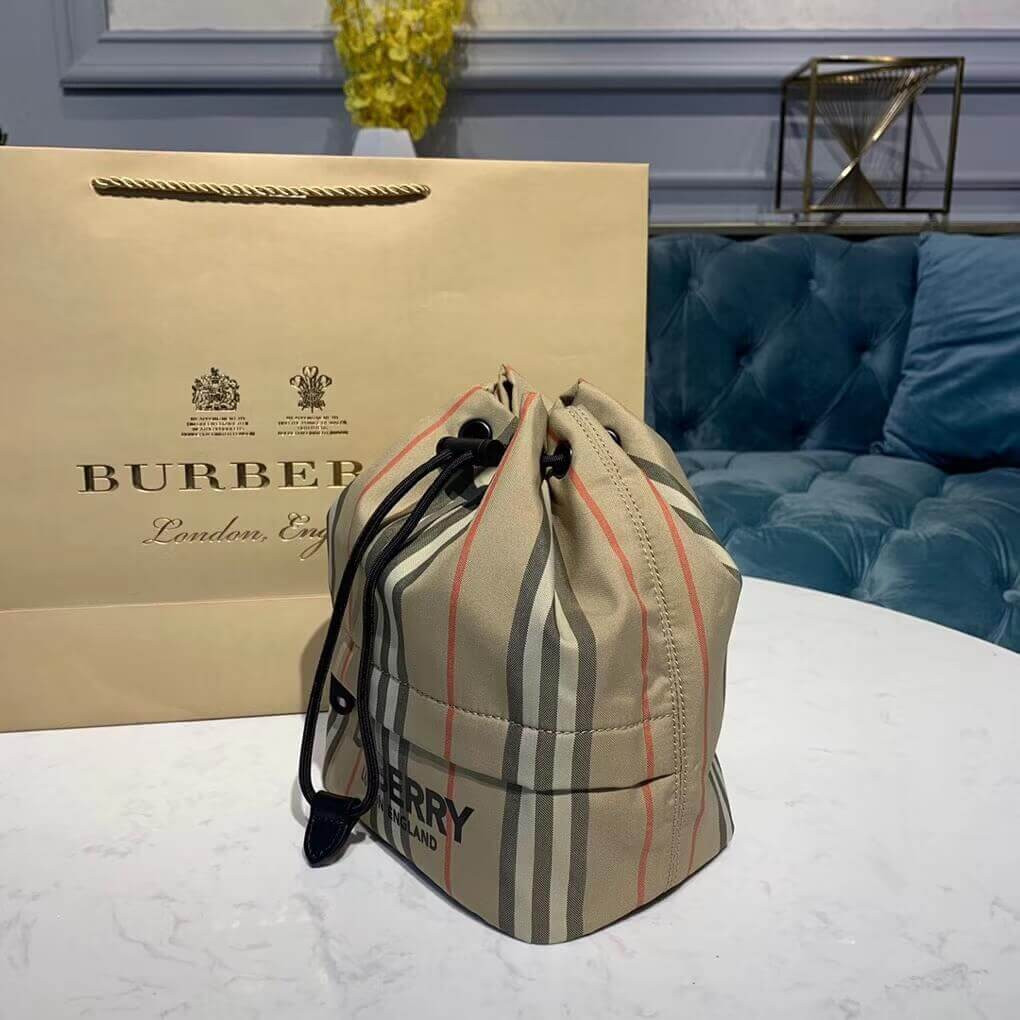 Burberry Logo Print Icon Stripe Nylon Drawcord Pouch 80267371