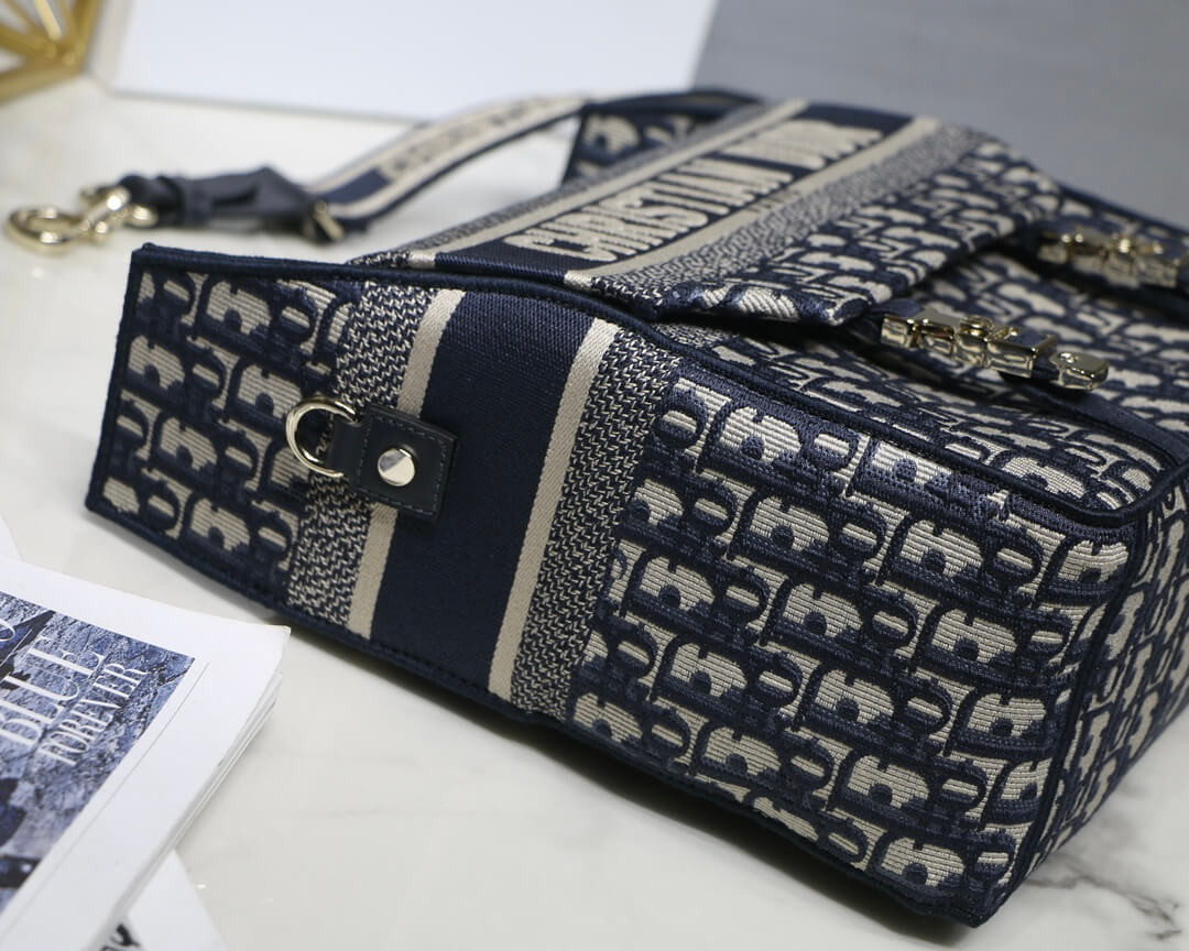Christian Dior Medium DiorCamp Bag Blue Oblique Embroidery M1240
