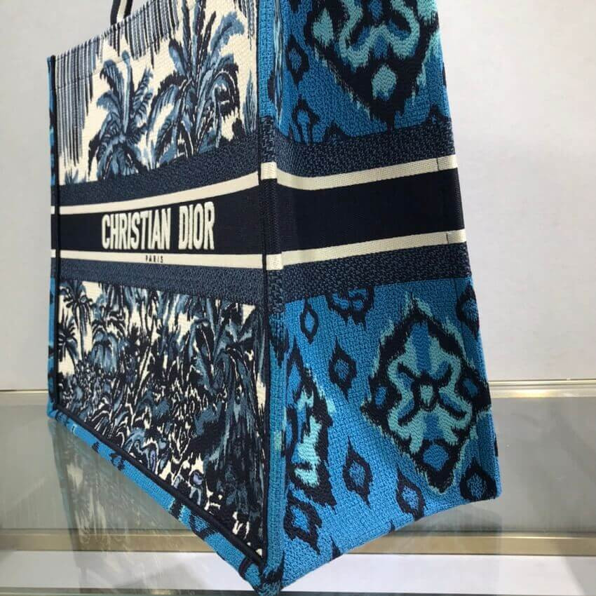 Dior Book Tote in Blue Palms Embroidery M1286