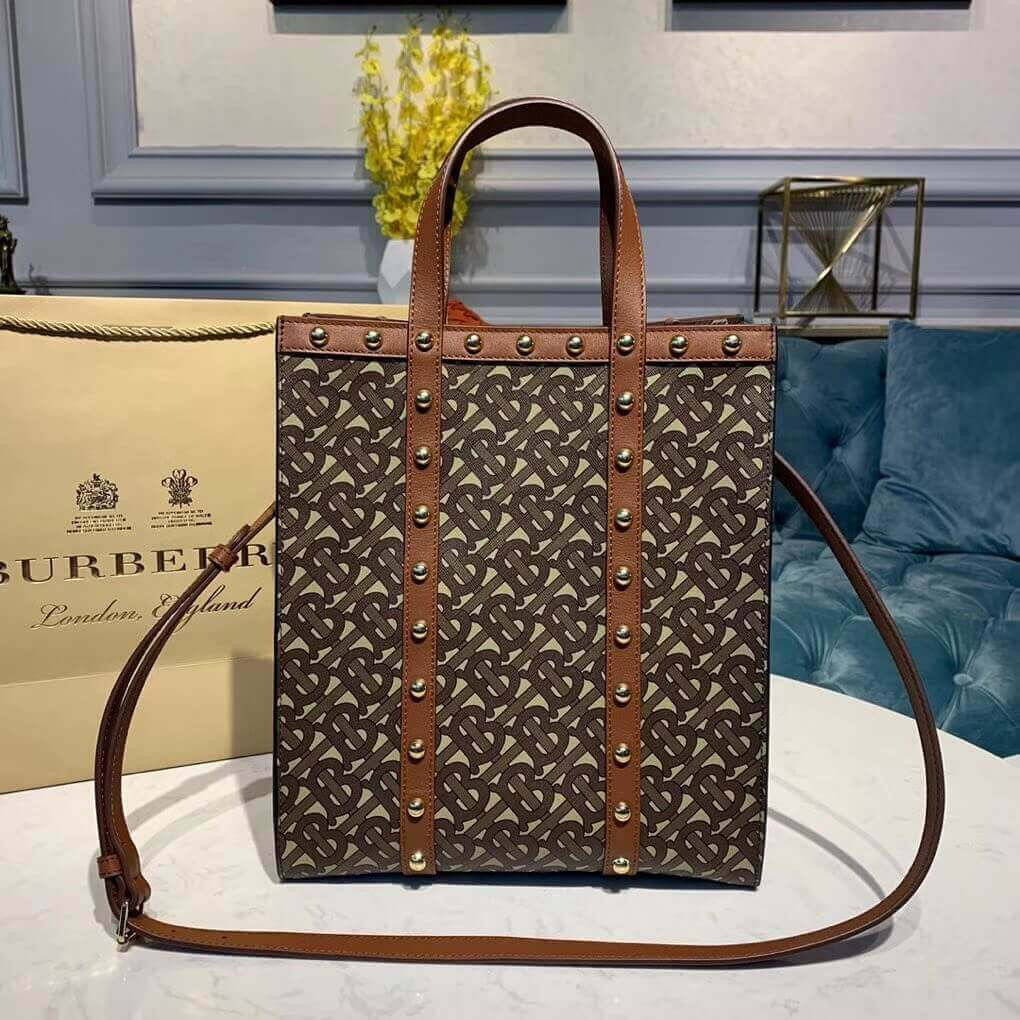 Burberry Small Monogram Print E-canvas Portrait Tote Bag 80250761