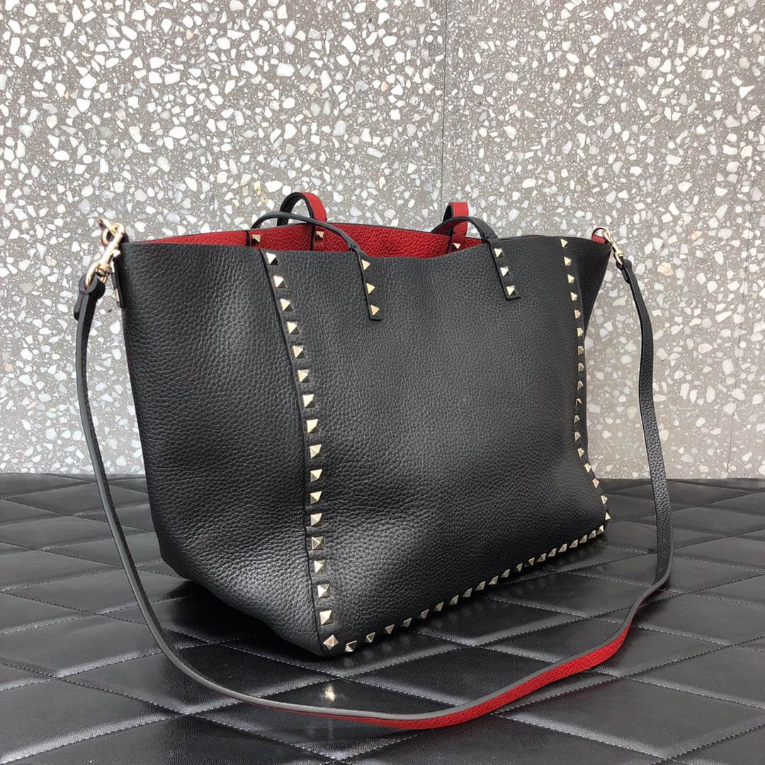 Valentino Garavani Medium Double Rockstud Reversible Tote Bag 0067J Black/Red