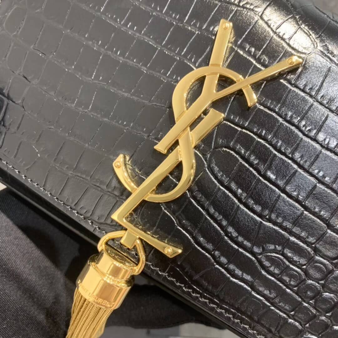 Saint Laurent Small Kate Tassel Chain Bag In Crocodile Leather 354120