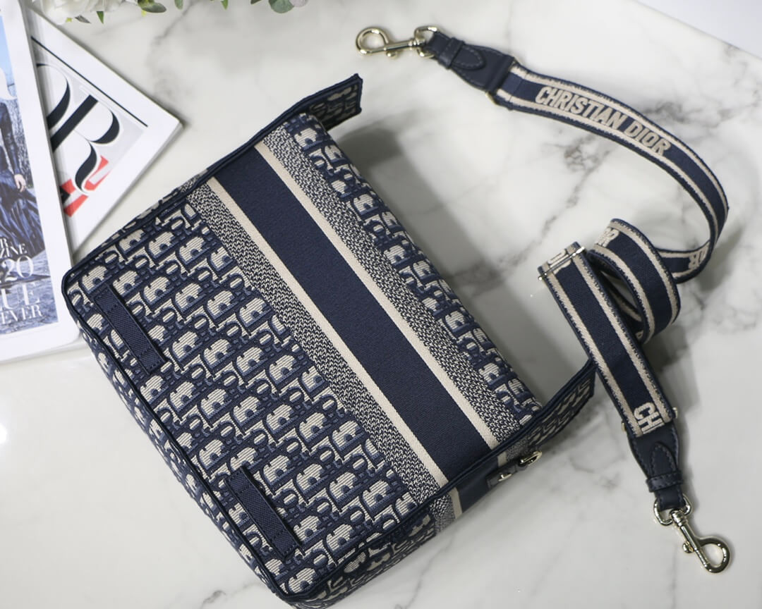 Christian Dior Medium DiorCamp Bag Blue Oblique Embroidery M1240