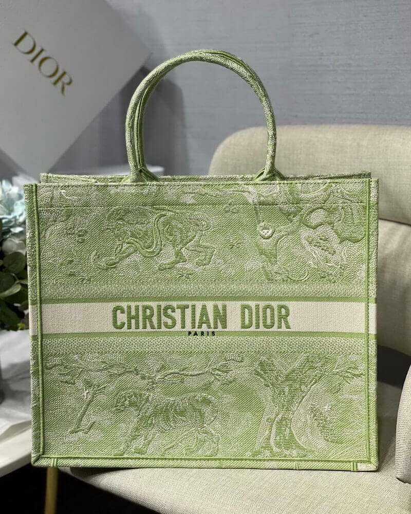 Dior Book Tote Lime Toile de Jouy Reverse Embroidery M1286