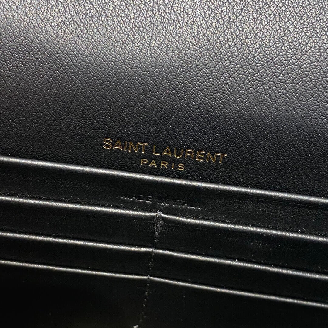 YSL Saint Laurent Kate Chain Wallet With Tassel In Crocodile Embossed Leather 452159