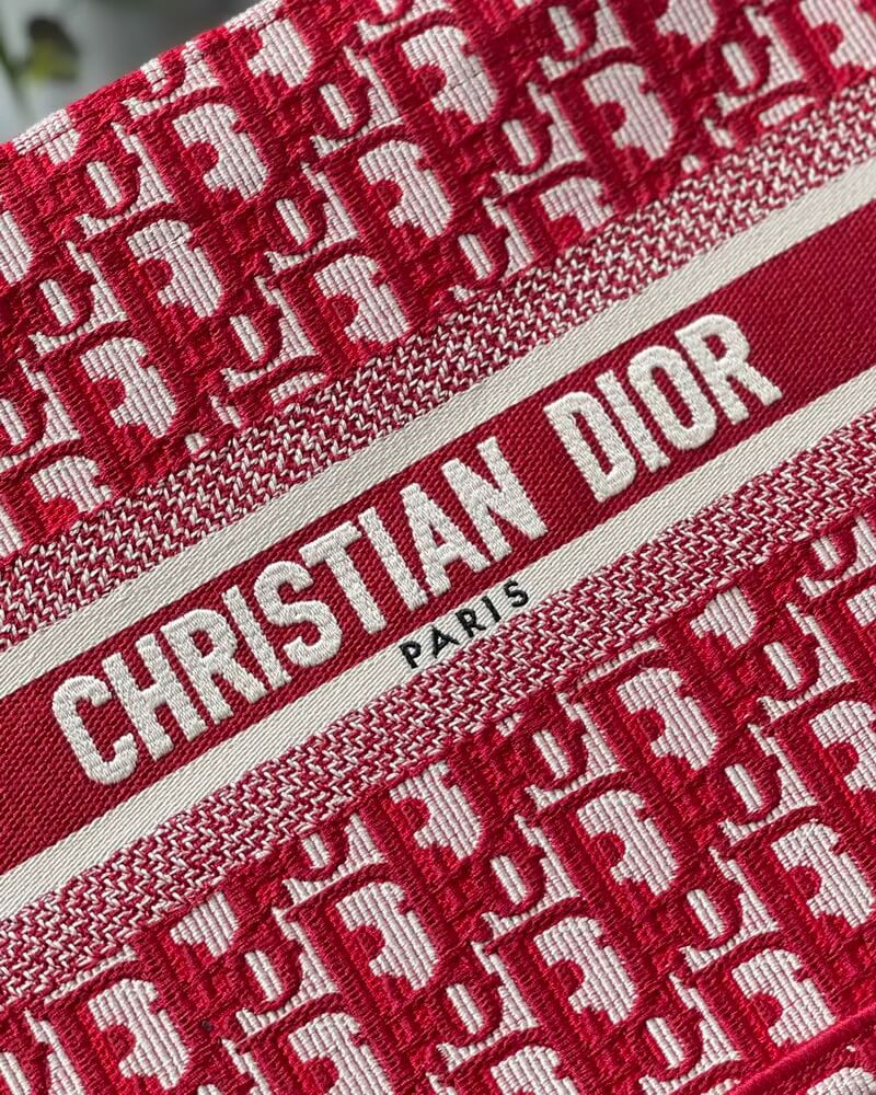 Christian Dior Small Book Tote Bag 26cm Oblique Embroidery Red