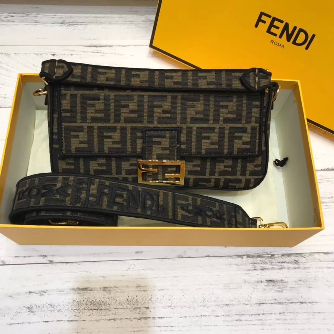 Fendi Brown Fabric Baguette Bag 8BR600