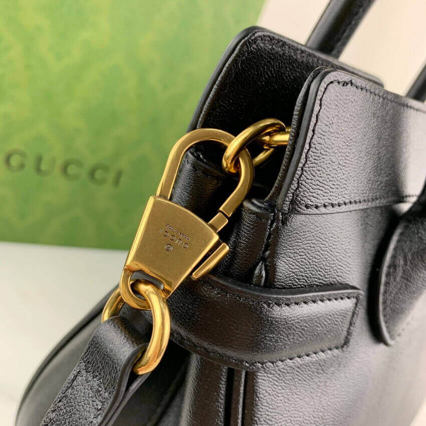 Gucci Small Top Handle Bag with Double G in Black Leather 658450