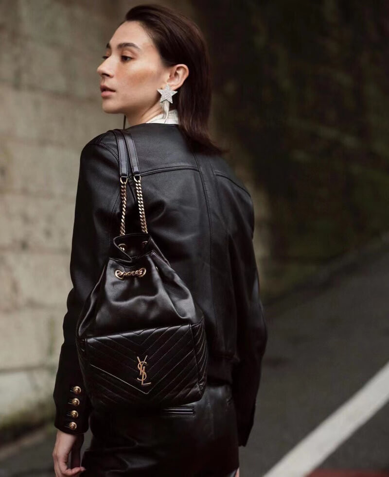 YSL Saint Laurent Joe Backpack 672609 In Black Lambskin