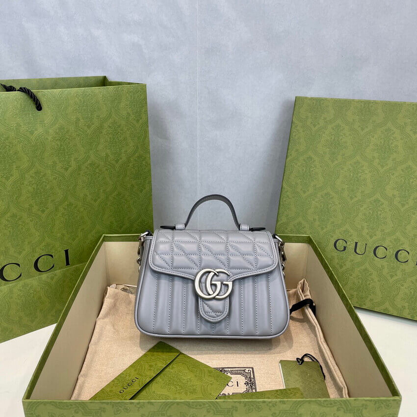 Gucci GG Marmont Grey Matelasse Leather Mini Top Handle Bag 583571