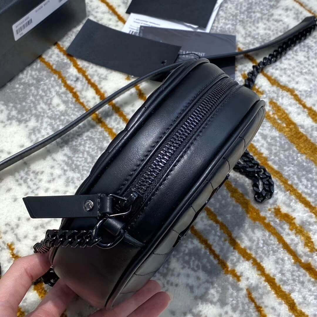 Saint Laurent Vinyle Round Camera Bag In Chevron-quilted Smooth Leather 6104361