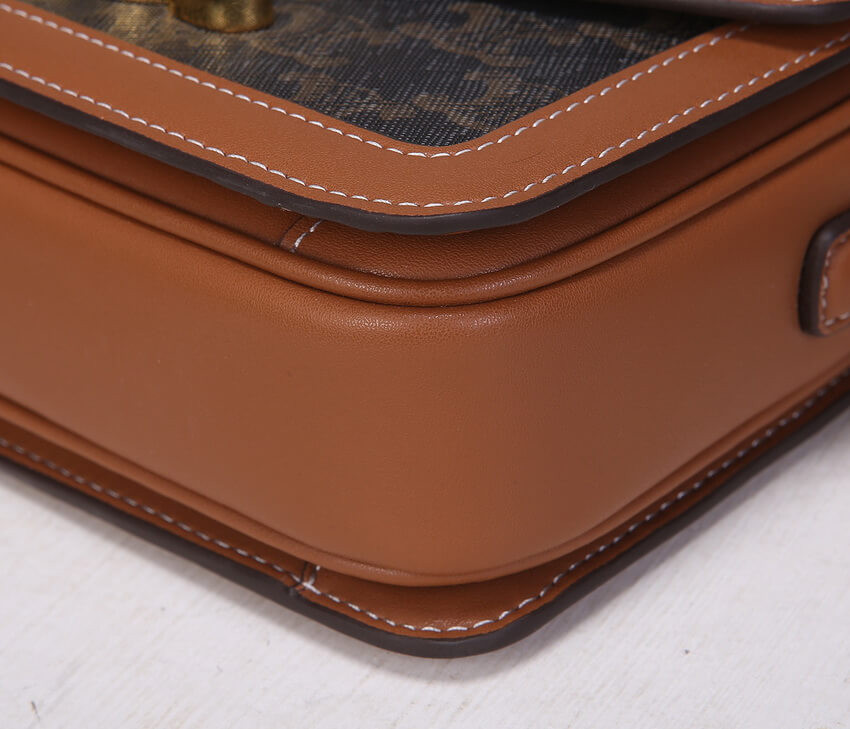 Celine Teen Triomphe Bag in Triomphe Canvas and Calfskin 188882 Tan