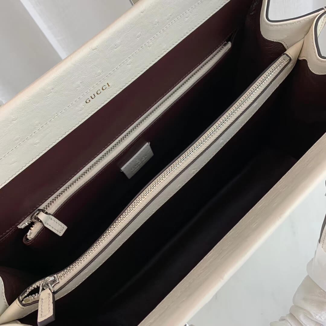 Gucci Zumi Ostrich Leather Medium Top Handle Bag 564714 White