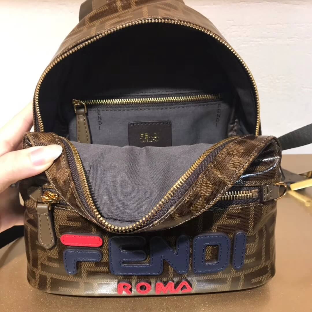Fendi Mania Logo Zucca Coated Canvas Backpack 8BZ038