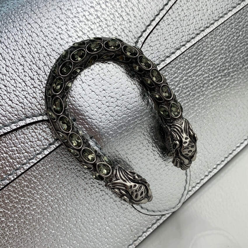 Gucci Dionysus Small Shoulder Bag in Silver Lame Leather 499623