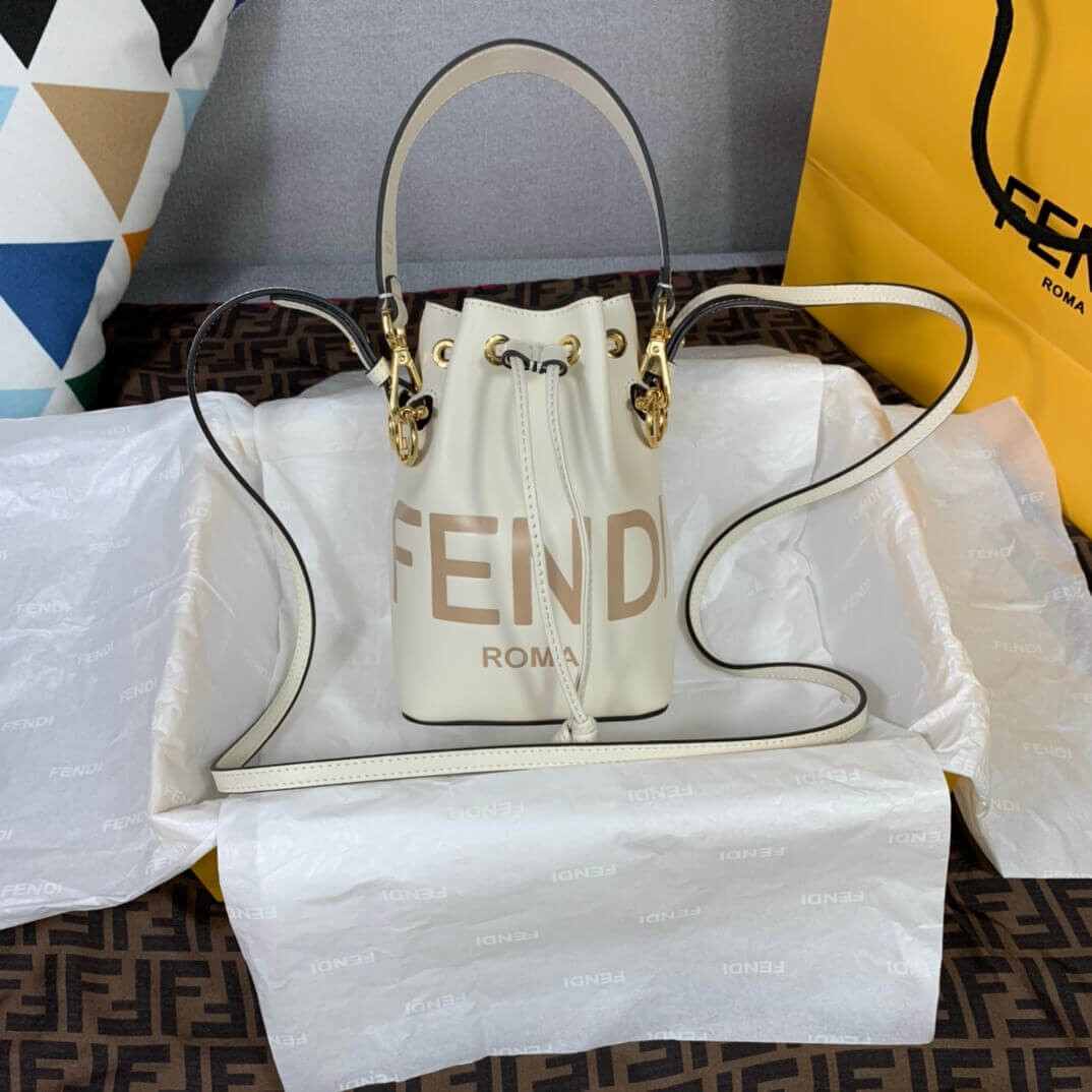 Fendi Mon Tresor Mini Logo-Print Leather Bucket Bag 8BS010