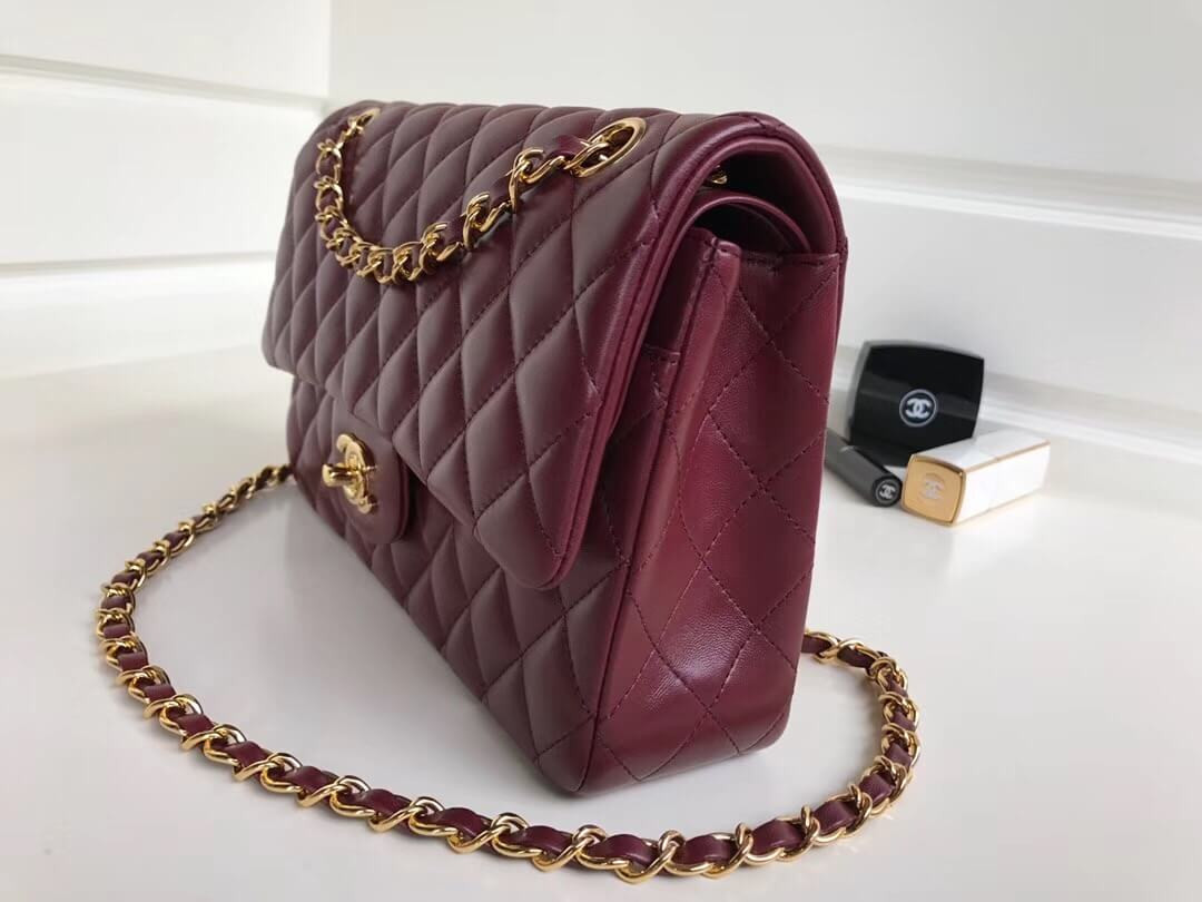 Chanel 1112 Burgundy Medium Size 2.55 Lambskin Leather Flap Bag