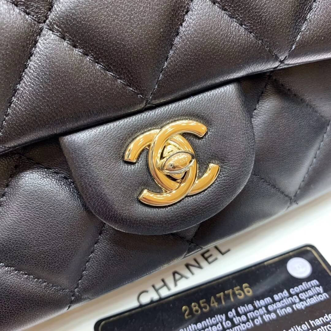 Chanel Small Pearl Logo Strap Flap Bag AS1436 Black