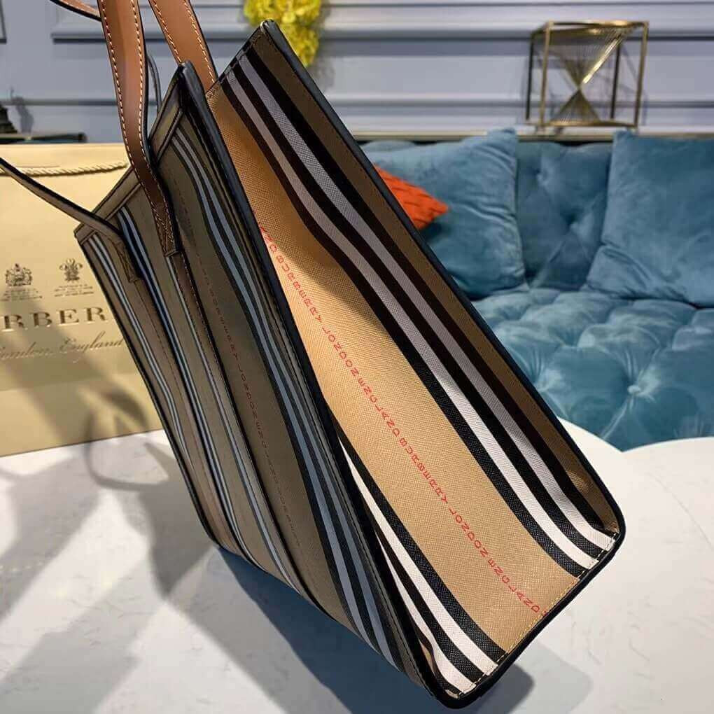 Burberry Logo and Stripe E-canvas Portrait Tote Bag 80224771