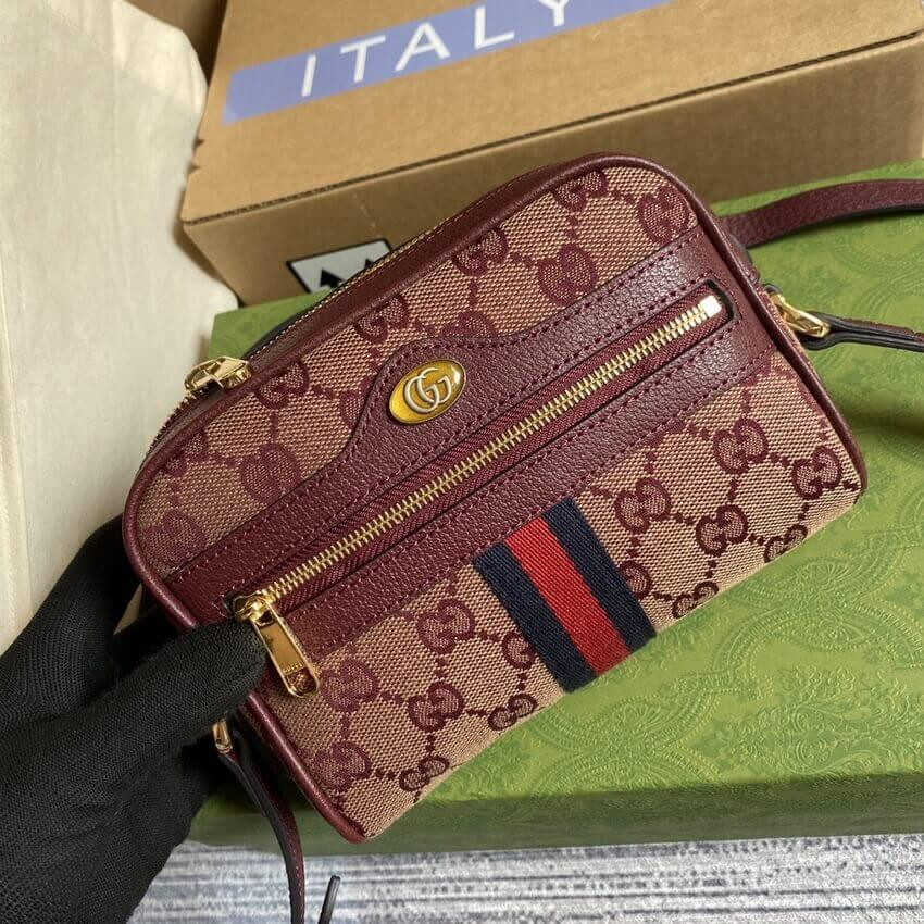 Gucci Ophidia Mini Bag With Web 517350 Burgundy