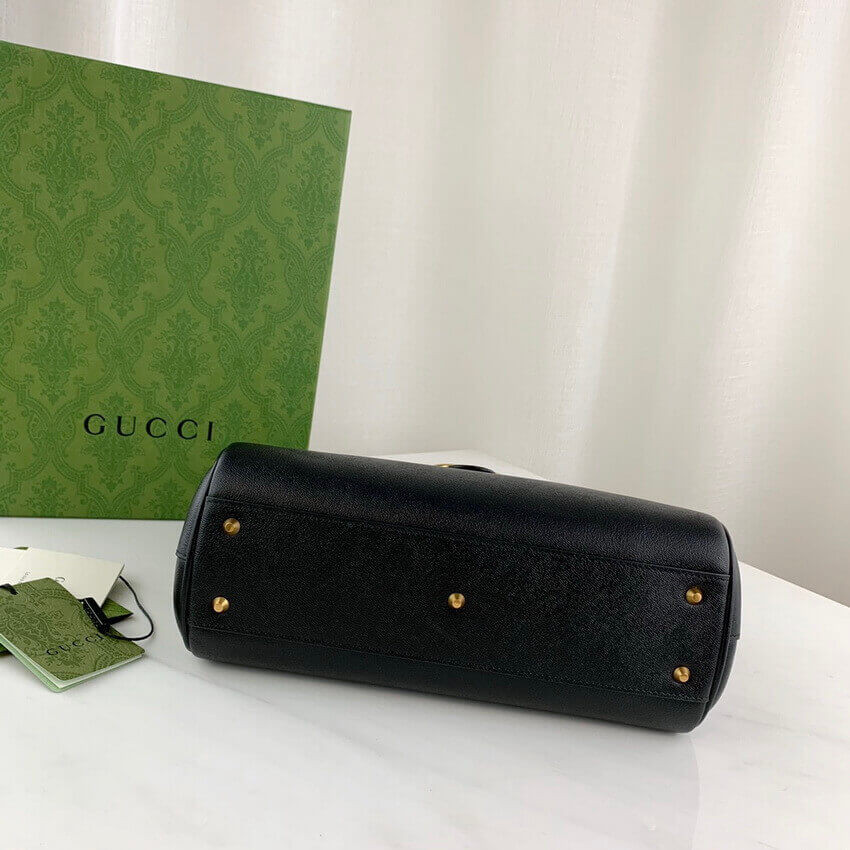 Gucci Small Top Handle Bag with Double G in Black Leather 658450