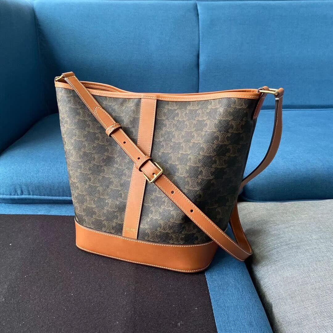 Celine Medium Bucket In Triomphe Canvas 191132