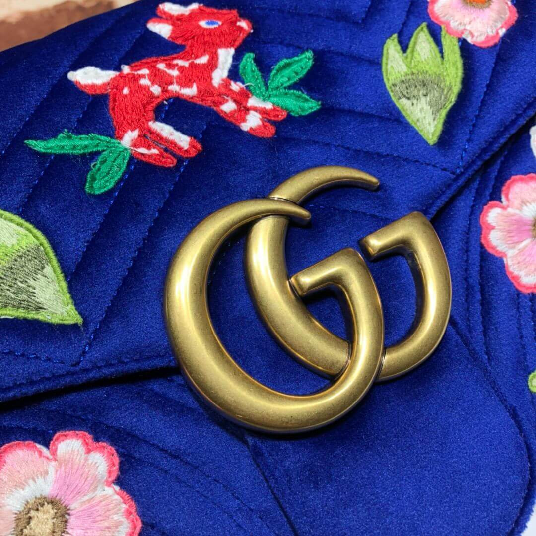Gucci GG Marmont Velvet Small Shoulder Bag 443496 Blue