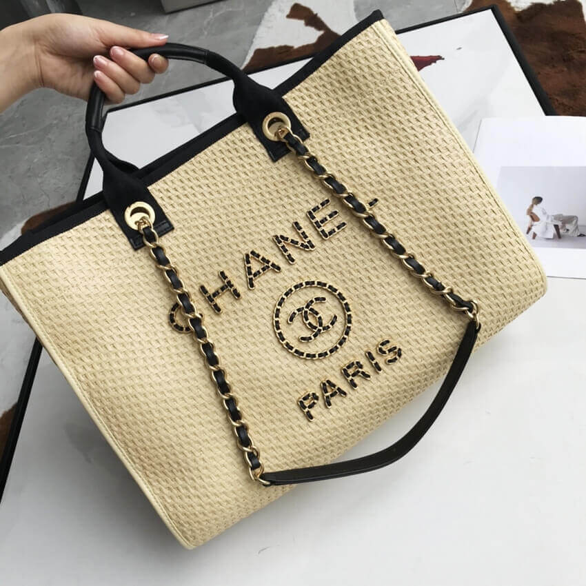 Chanel 21S Deauville Woven Chain Leather Large Shopping Bag A66941