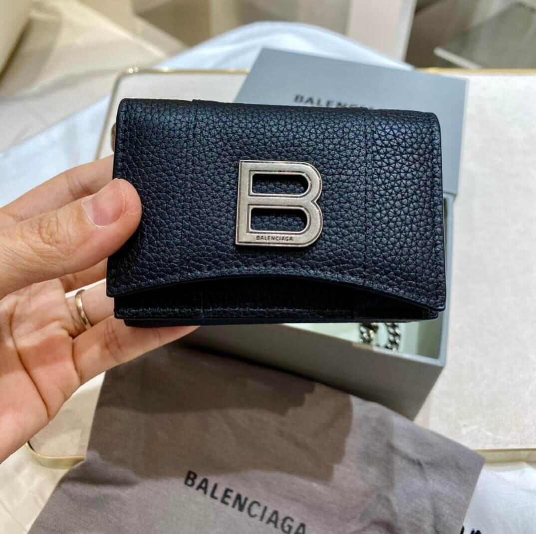 Balenciaga Black Hourglass Chain Strap Leather Wallet
