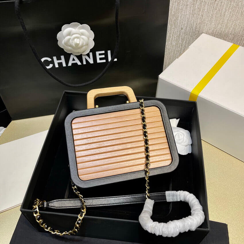 Chanel Vanity Case Beech Wood AS2926 Beige Black