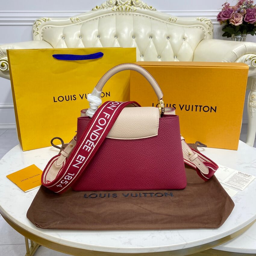 Louis Vuitton Capucines BB M59061 Eggshell/Lie de Vin Red