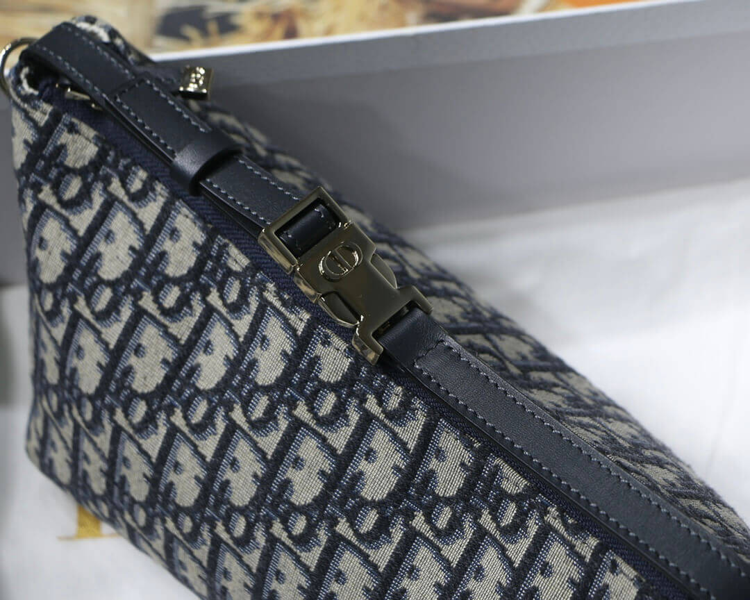 Christian Dior Medium Diortravel Nomad Pouch in Blue Oblique Embroidery S5554