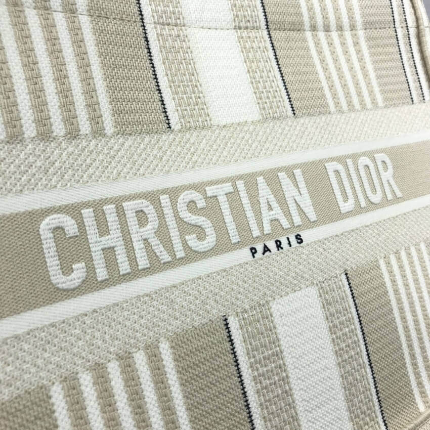 Dior Small Book Tote Beige Stripes Embroidery M1296