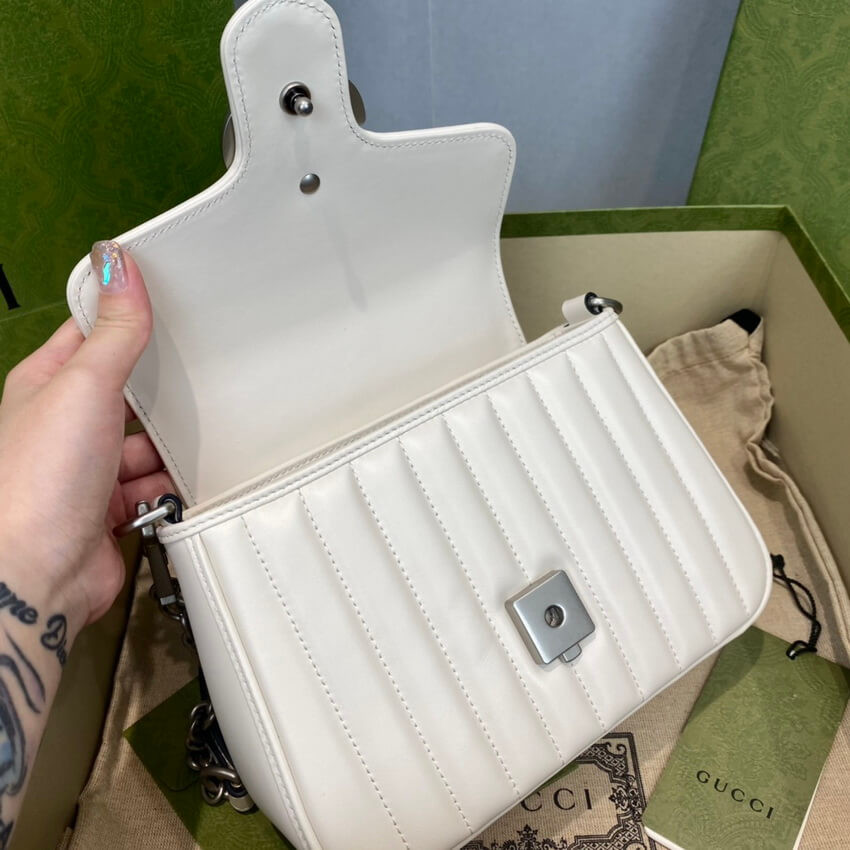 Gucci GG Marmont White Matelasse Leather Mini Top Handle Bag 583571