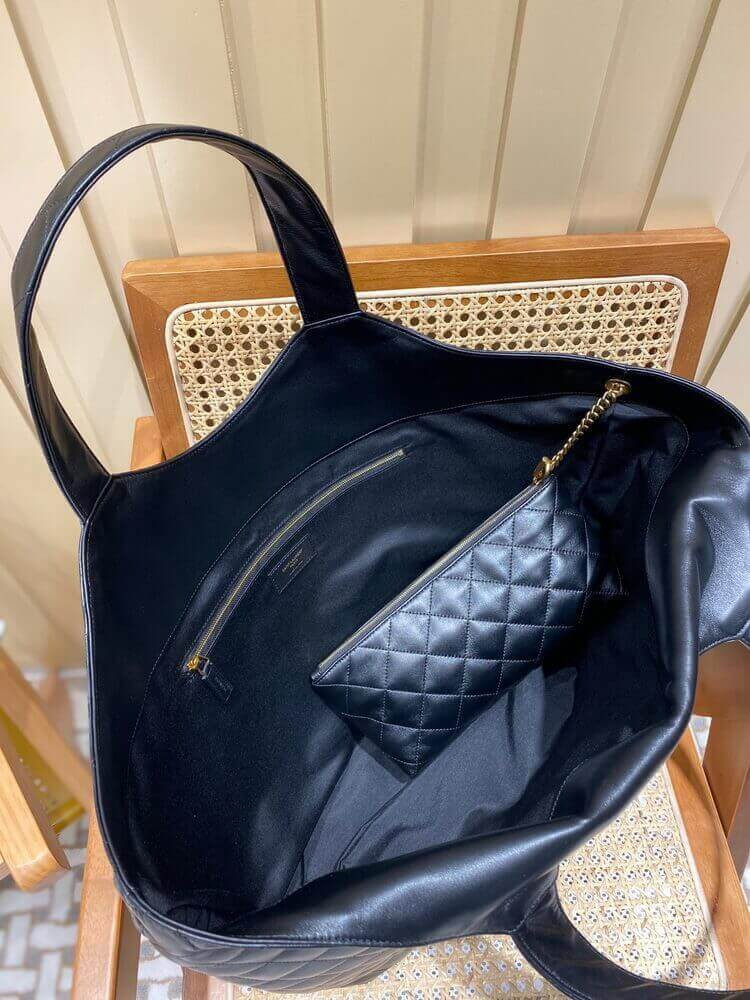 YSL Saint Laurent Icare Maxi Shopping Bag In Black Quilted Lambskin 698651