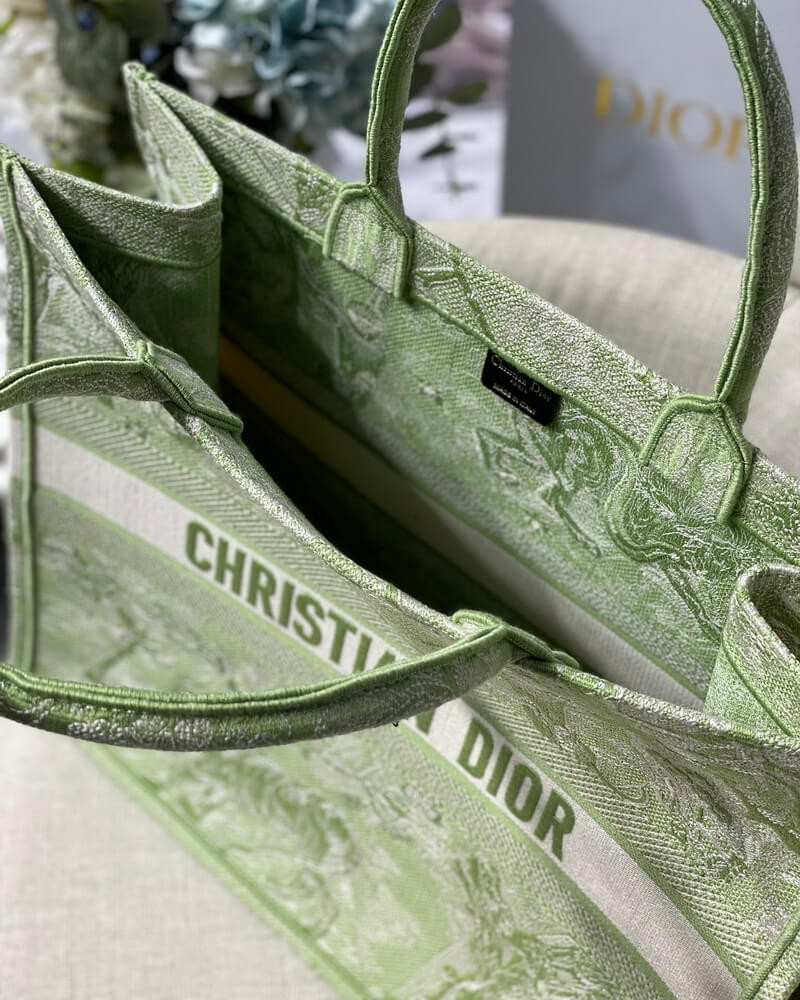 Dior Book Tote Lime Toile de Jouy Reverse Embroidery M1286