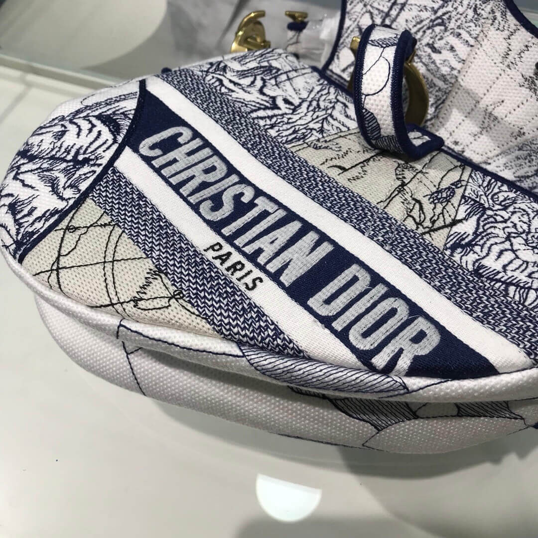 Christian Dior Saddle Bag in Blue Camouflage Embroidery M0446