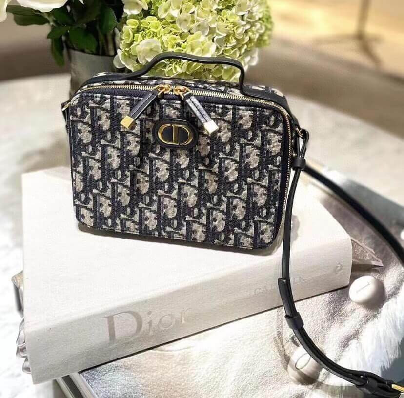 Christian Dior 30 Montaigne Box Bag Blue Oblique Jacquard S2141