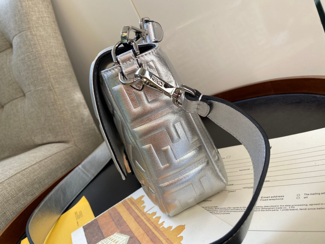 Fendi Baguette Silver Leather Bag 8BR60