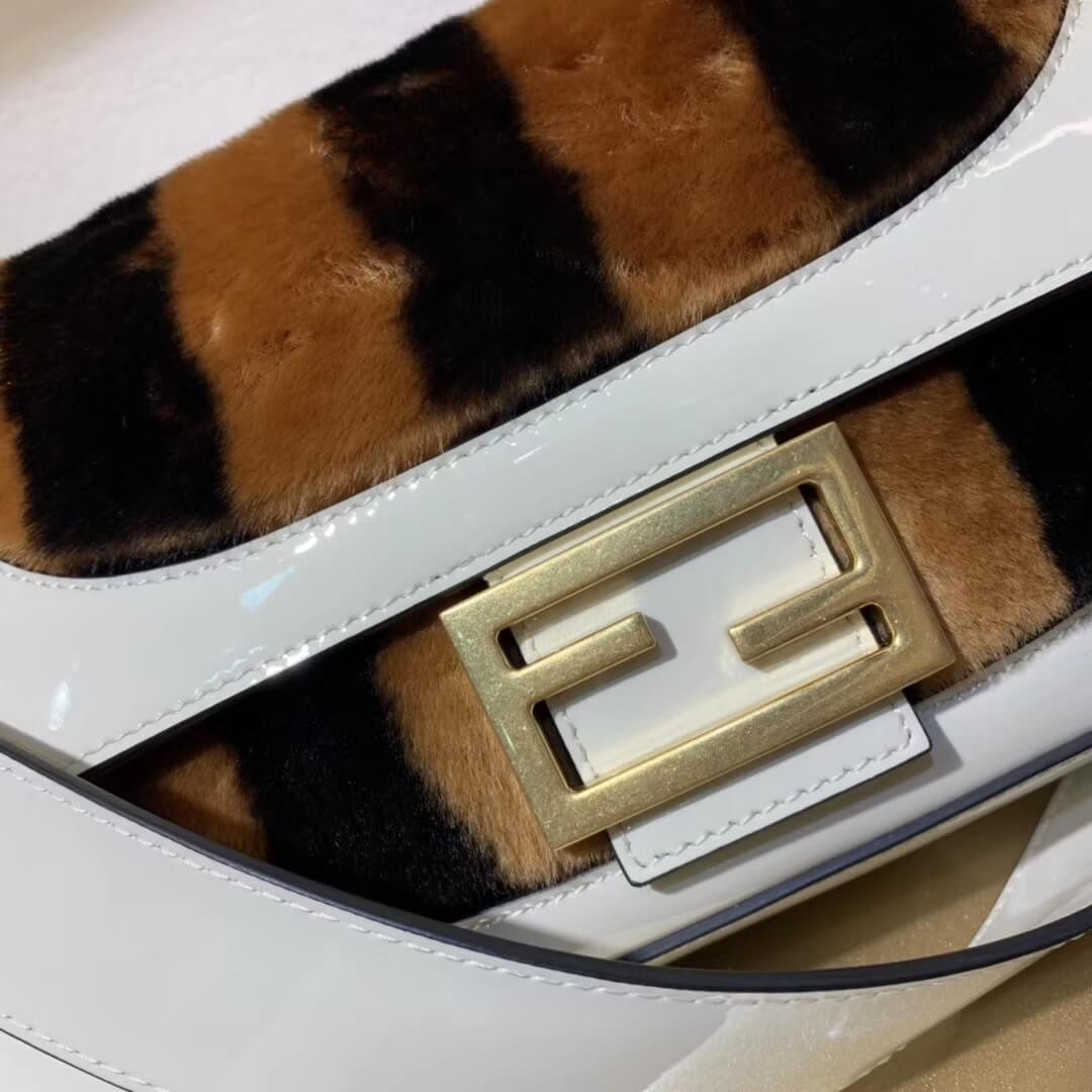 Fendi Patent Leather And Sheepskin Baguette Bag 8BR600