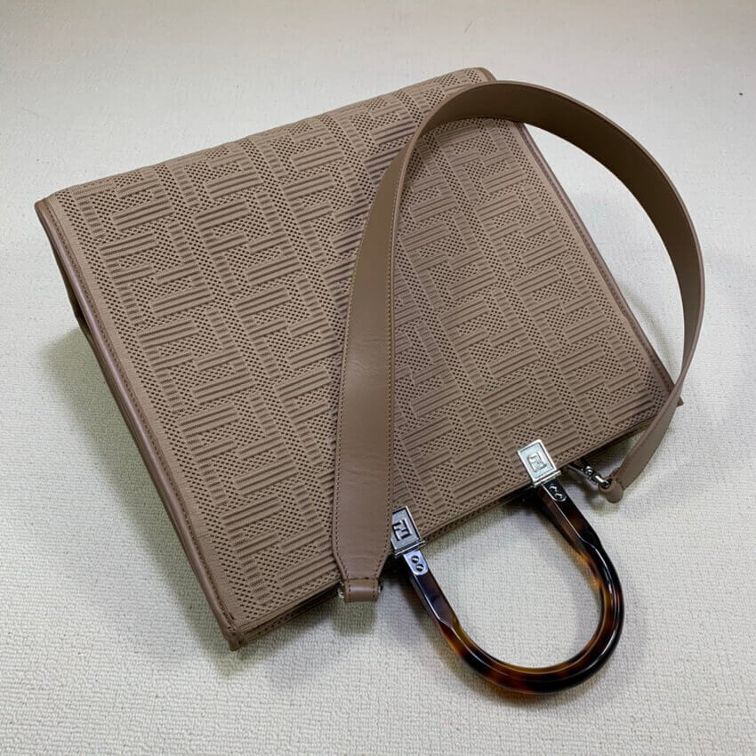 Fendi Medium Sunshine Tote Bag in Apricot FF Fabric 8BH386