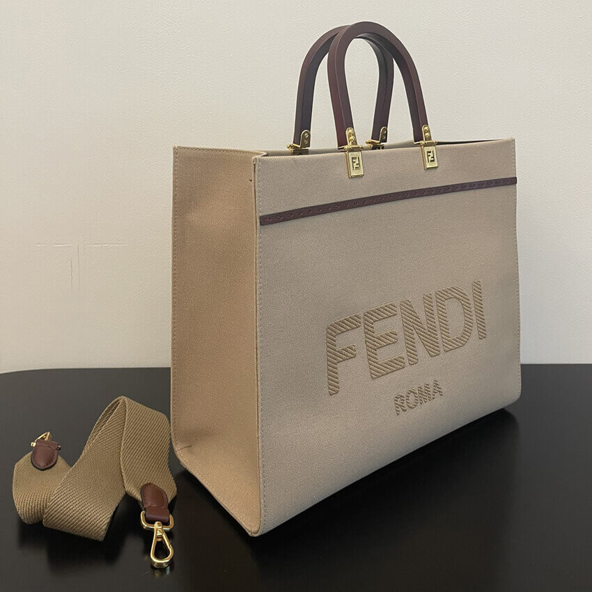 Fendi Medium Sunshine Tote Bag in Beige Canvas 8BH386
