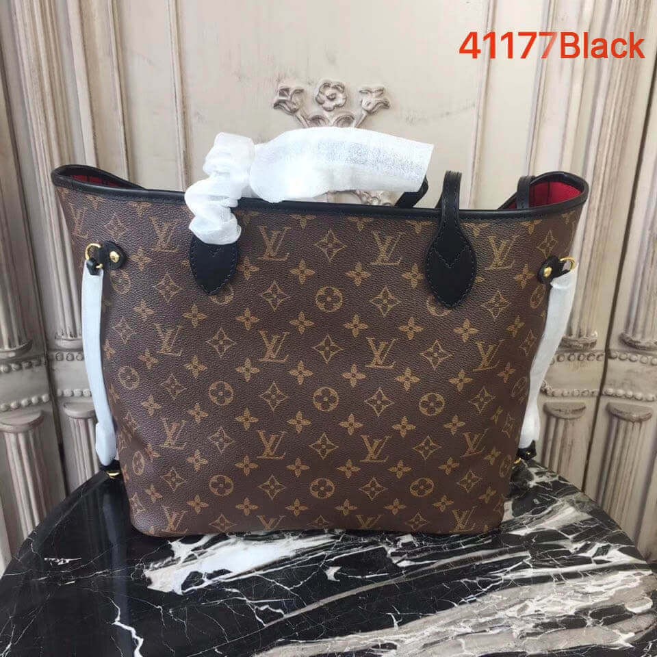 Louis Vuitton Monogram Canvas Neverfull MM M41177 Black/Red