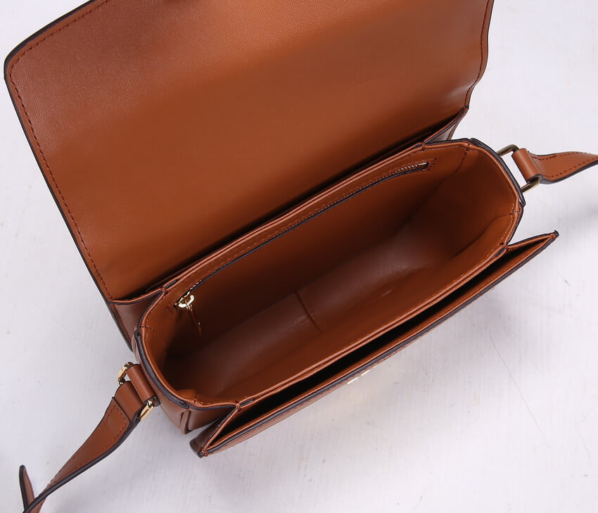 Celine Teen Triomphe Bag in Textile and Natural Calfskin 188882 Tan/White