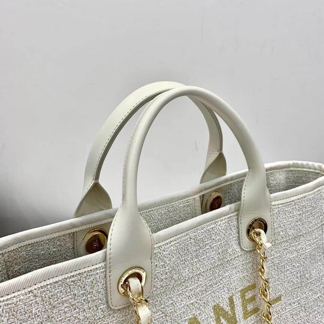 Chanel Deauville Tote 38cm Canvas Bag A66941 White/Gold