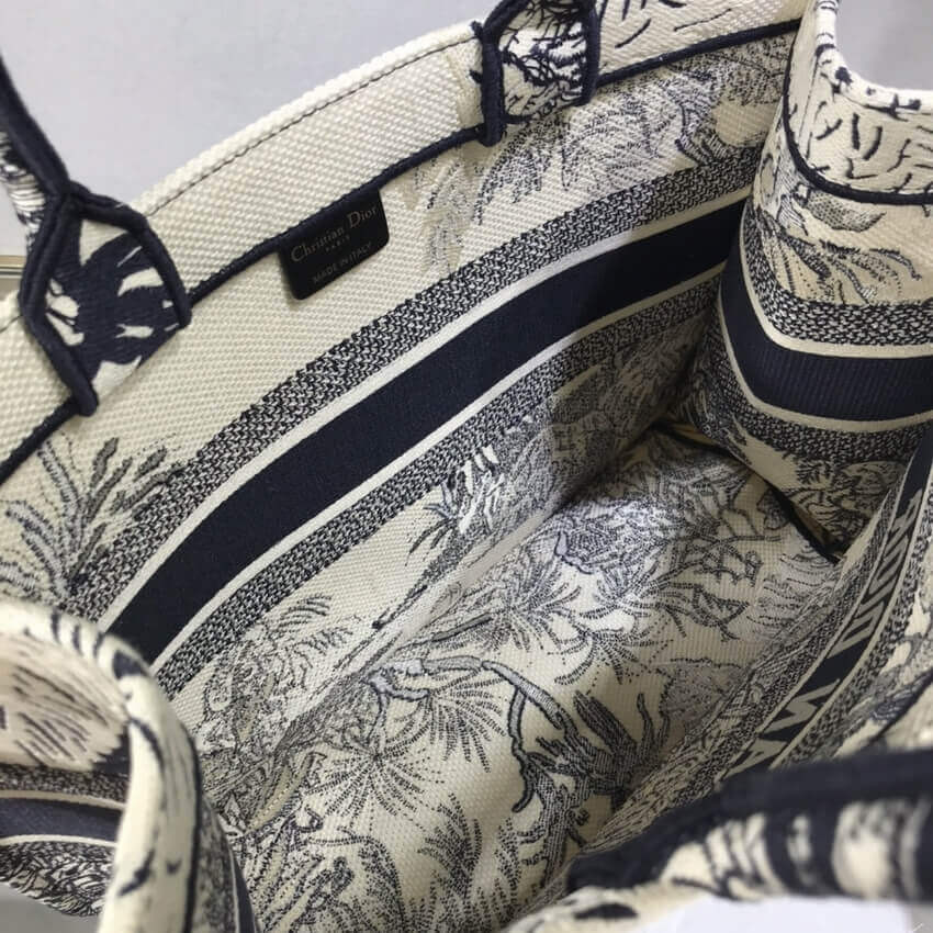 Dior Small Book Tote Blue Toile de Jouy Palms Embroidery M1296