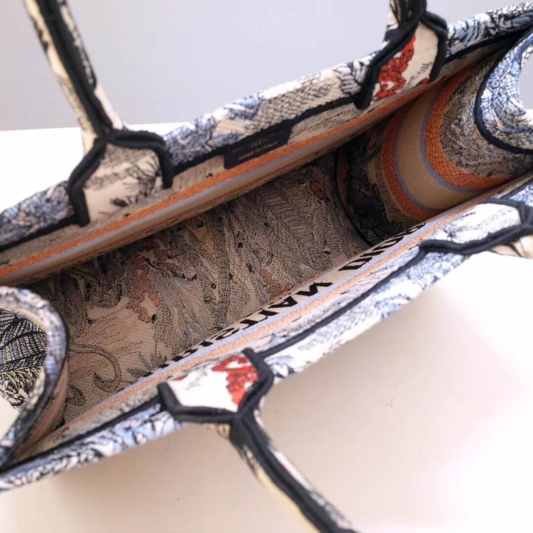 Christian Dior Small Book Tote In Embroidered Canvas M1296