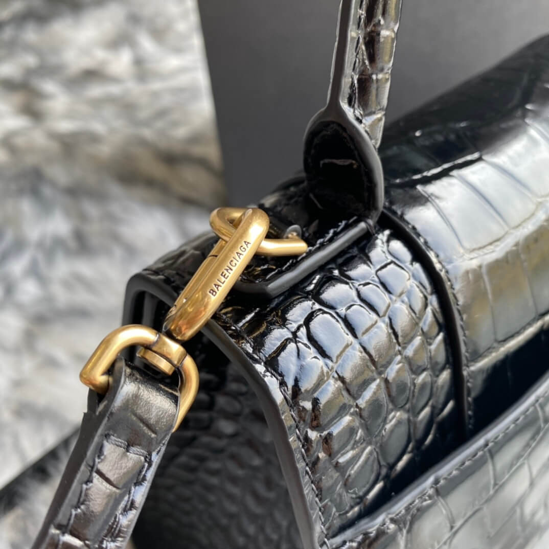 Balenciaga Hourglass S Croc-Effect Leather Tote