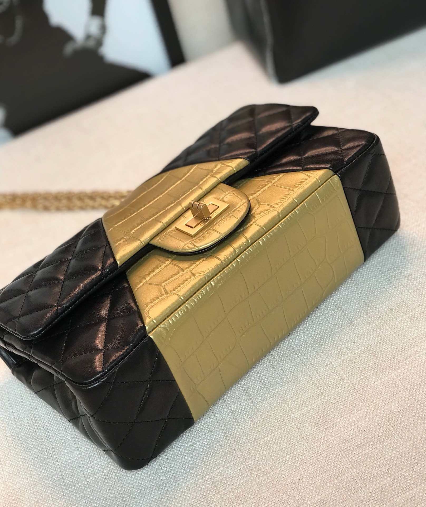 Chanel Lambskin & Crocodile Embossed 2.55 Handbag A37586